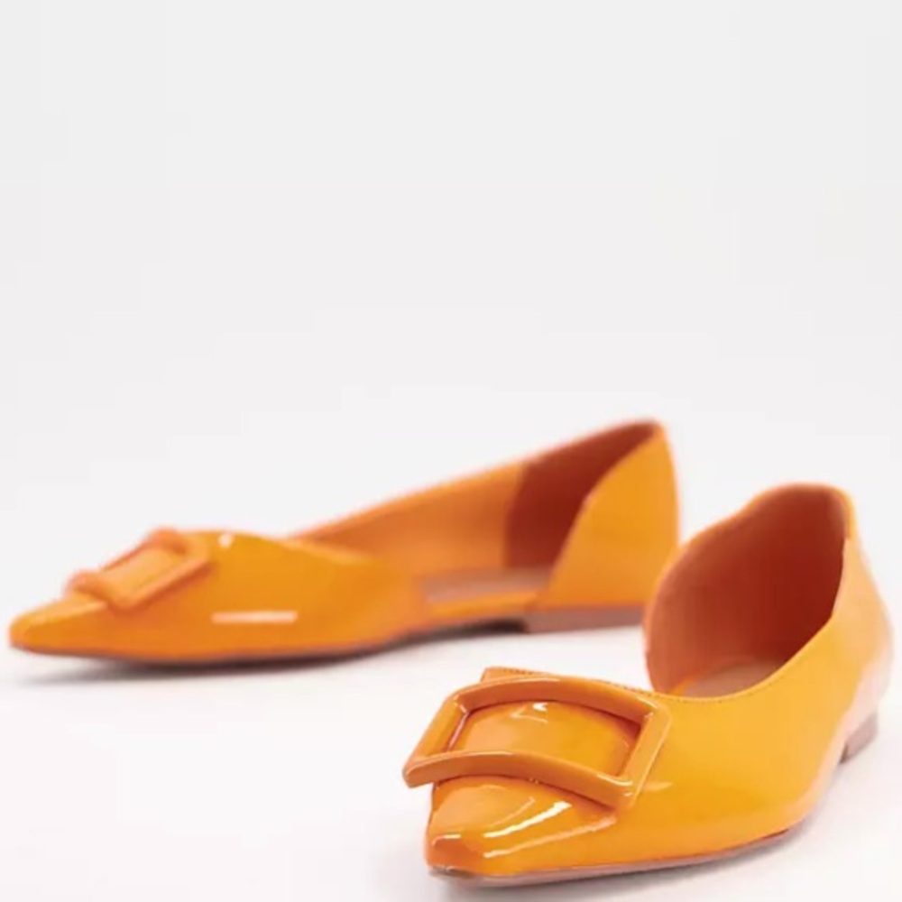 ASOS DESIGN Wide Fit Lozzy d'orsay pointed ballet flats in orange patent